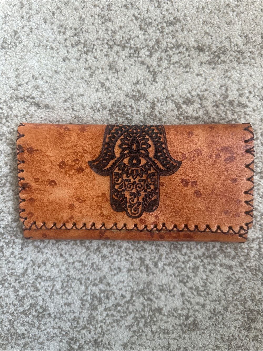 Handmade Leather Embroidered Wallet Clutch